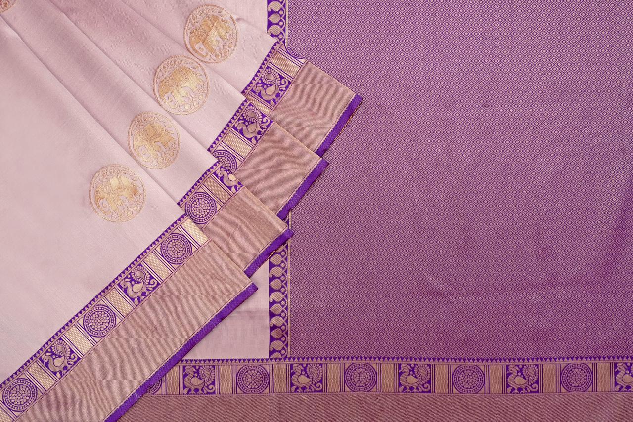 Purple and Light Peach Designer Sajavat Dola Silk Saree