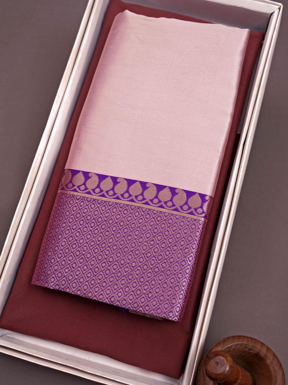 Purple and Light Peach Designer Sajavat Dola Silk Saree