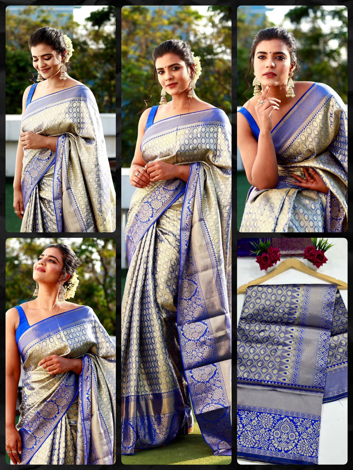 Blue Silver Design Boarder Samay Dola Silk Saree