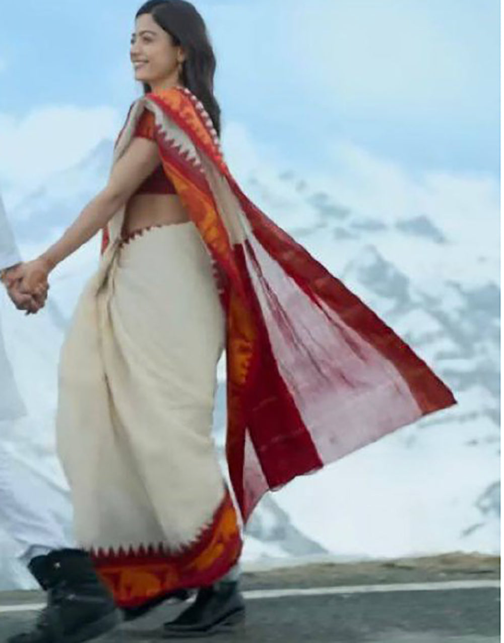 Off-white and Red Copper Design Sanvi Banarasi Silk Saree