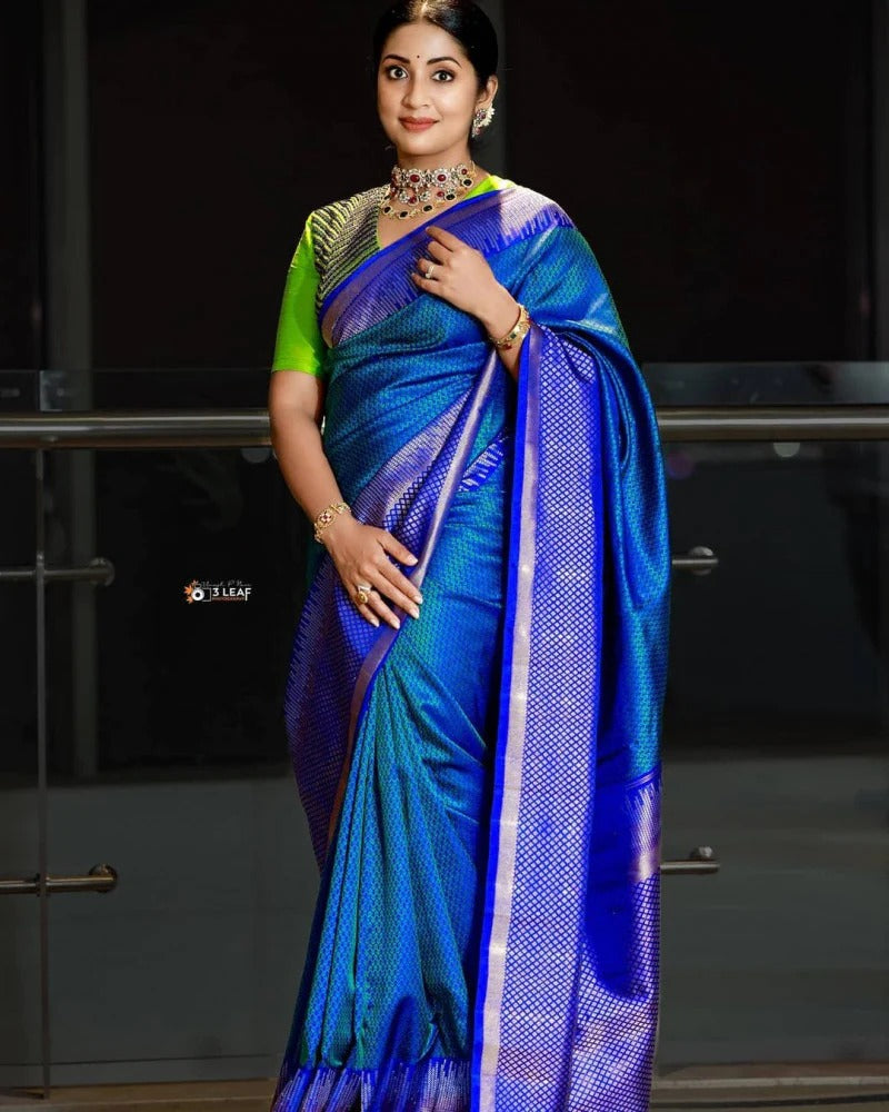 Royal Blue and Parrot Green Sardar Dola Silk Saree