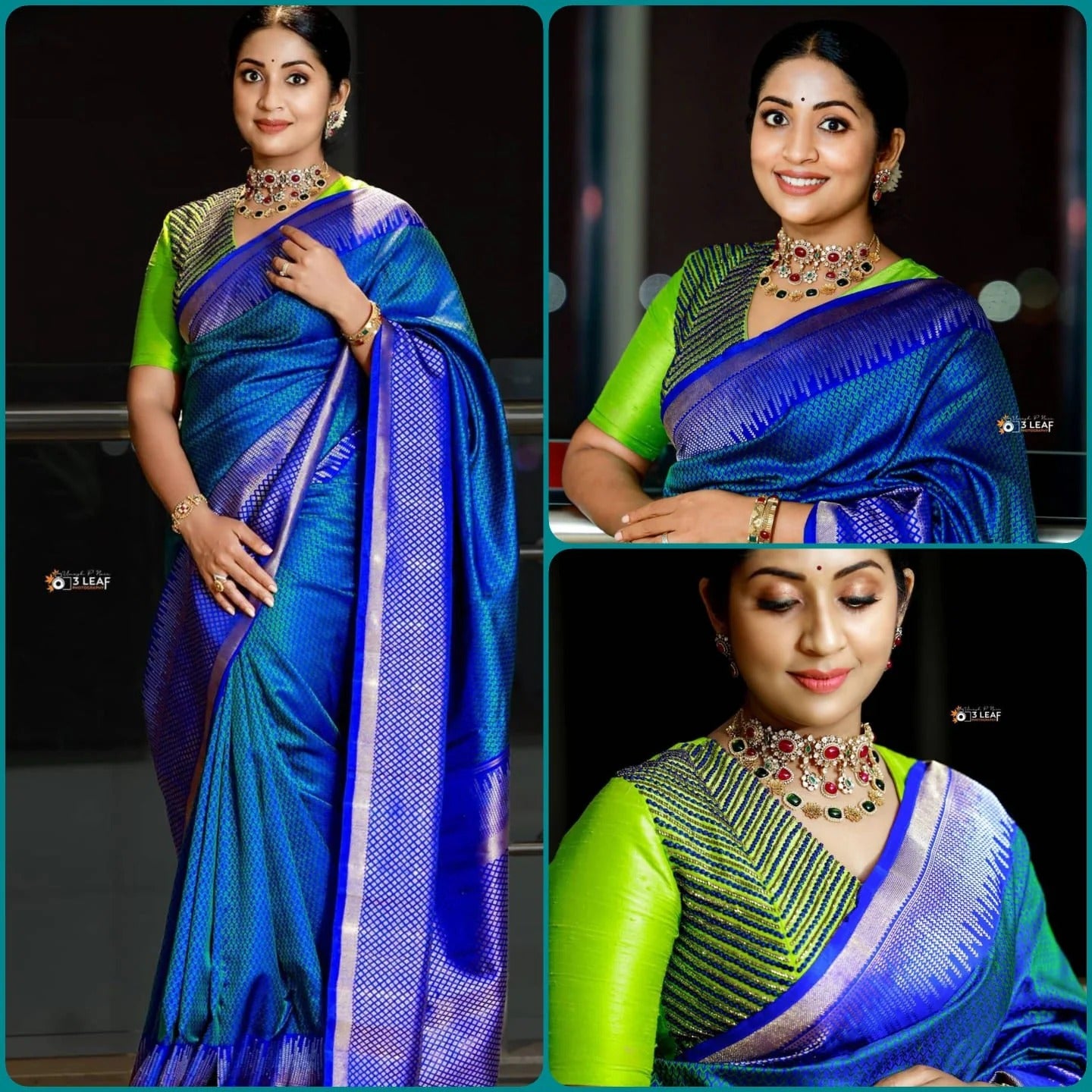 Royal Blue and Parrot Green Sardar Dola Silk Saree