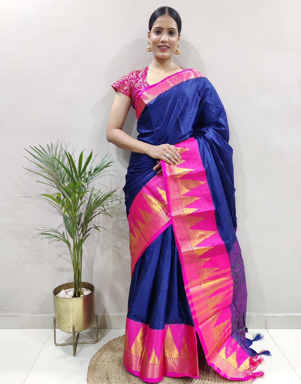 Blue Pink Designer Shagun Dola Silk Saree