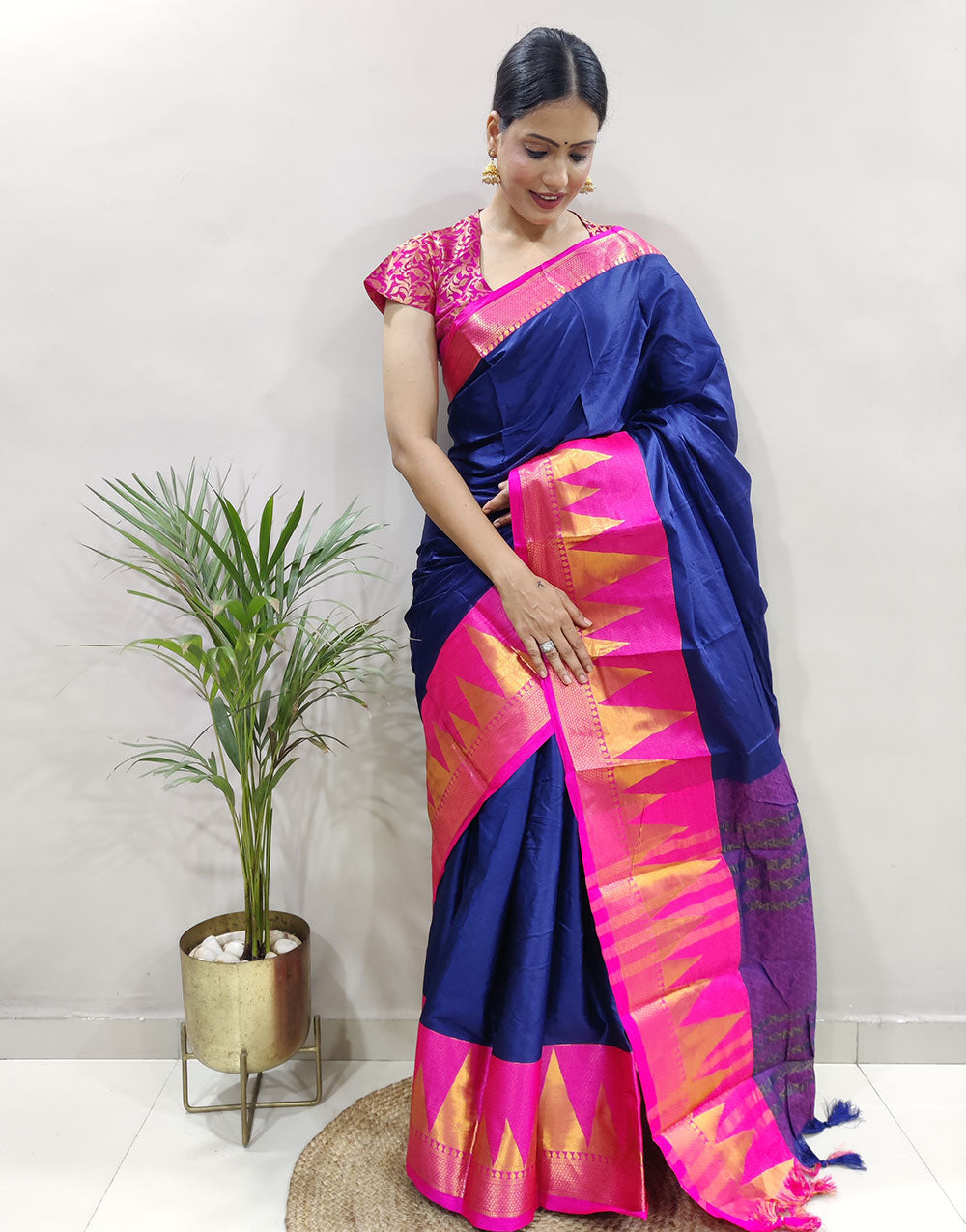 Blue Pink Designer Shagun Dola Silk Saree