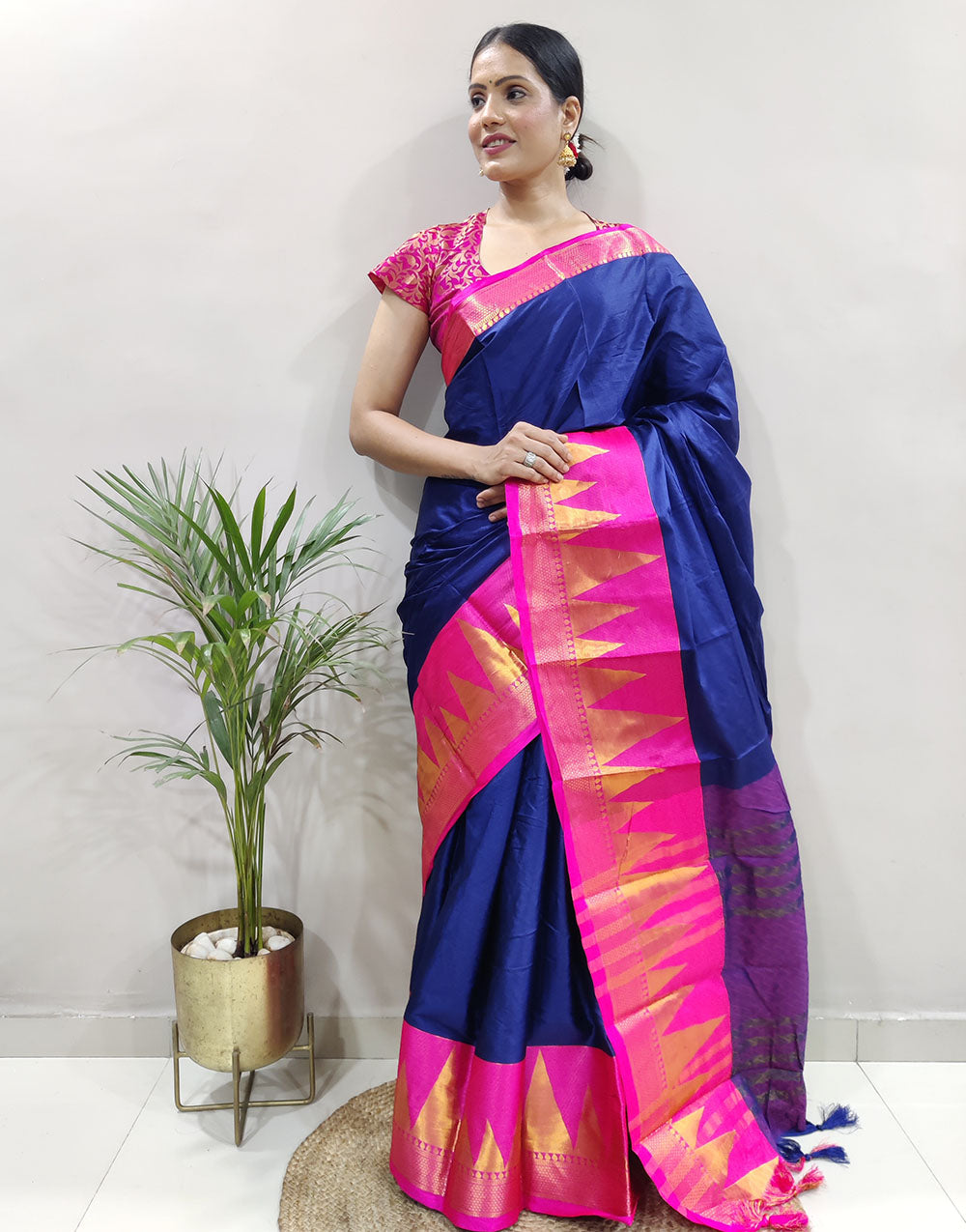 Blue Pink Designer Shagun Dola Silk Saree