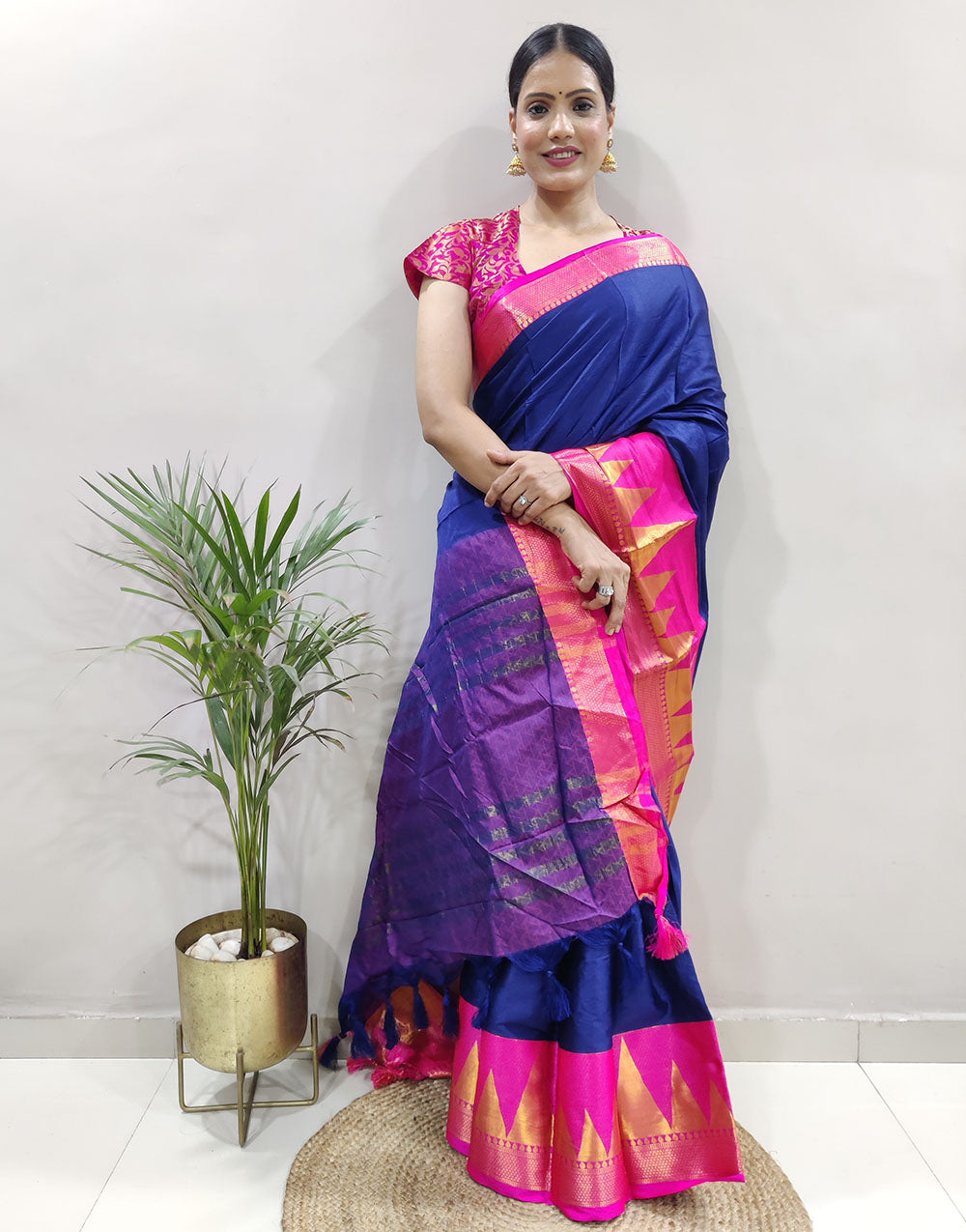 Blue Pink Designer Shagun Dola Silk Saree