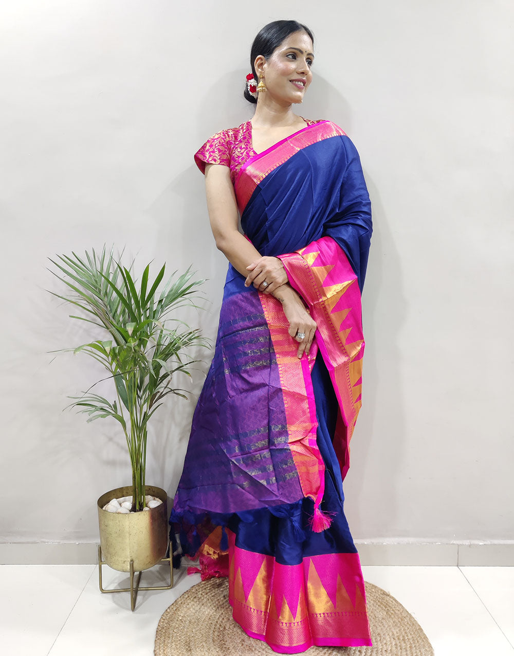 Blue Pink Designer Shagun Dola Silk Saree