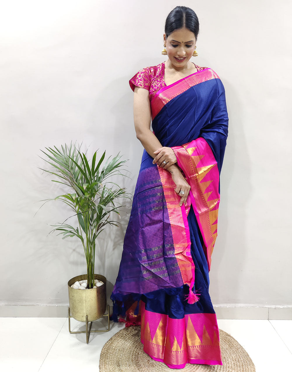 Blue Pink Designer Shagun Dola Silk Saree