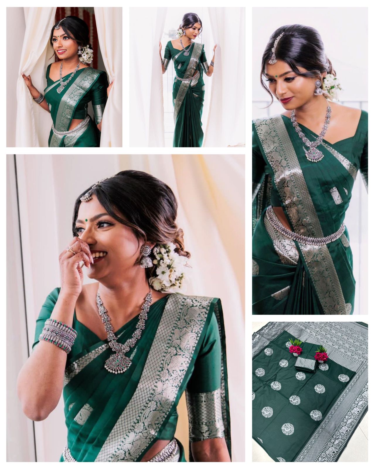 Silver Green Design Boarder Banarasi Silk Saree