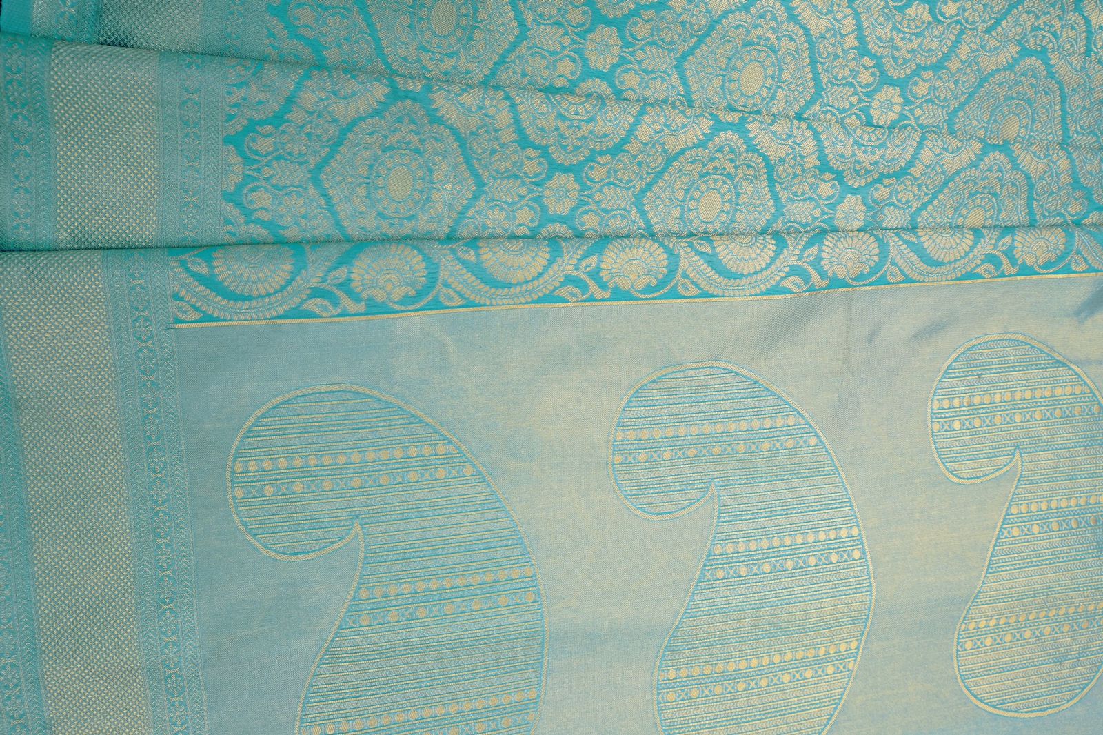 Sky Yellow Design Boarder Dola Silk Saree