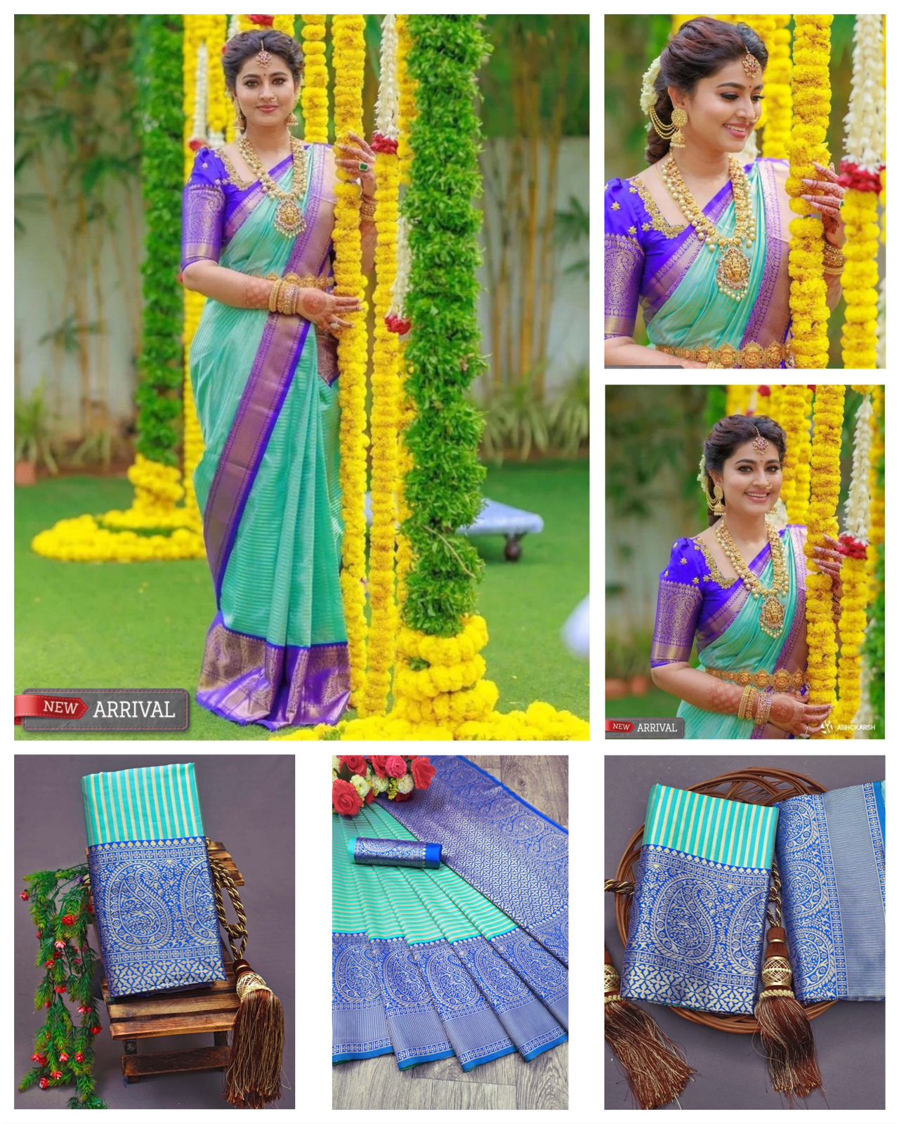 Aqua Sky and Royal Blue Sneha Banarasi Silk Saree