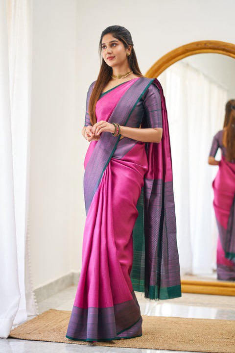 Pink and Green Soundarya Banarasi Silk Saree