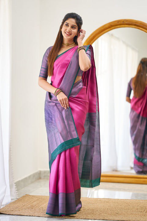 Pink and Green Soundarya Banarasi Silk Saree