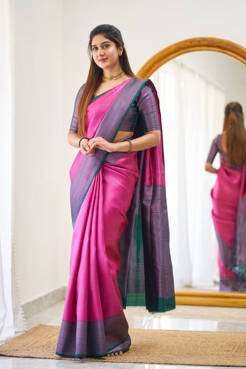 Pink and Green Soundarya Banarasi Silk Saree