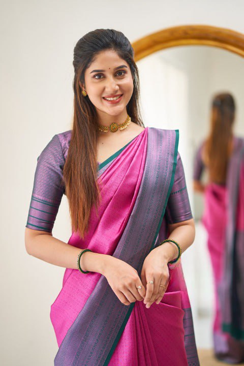 Pink and Green Soundarya Banarasi Silk Saree