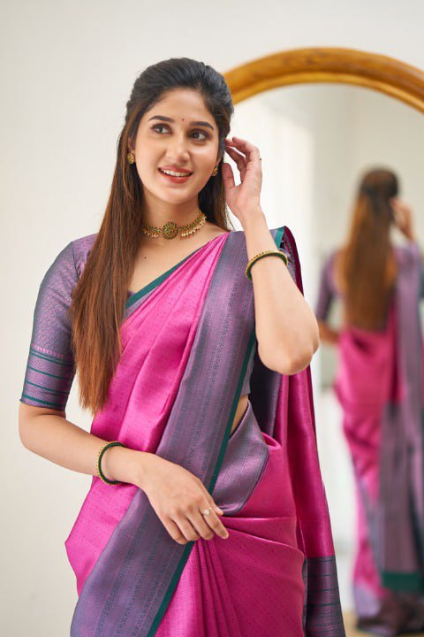 Pink and Green Soundarya Banarasi Silk Saree