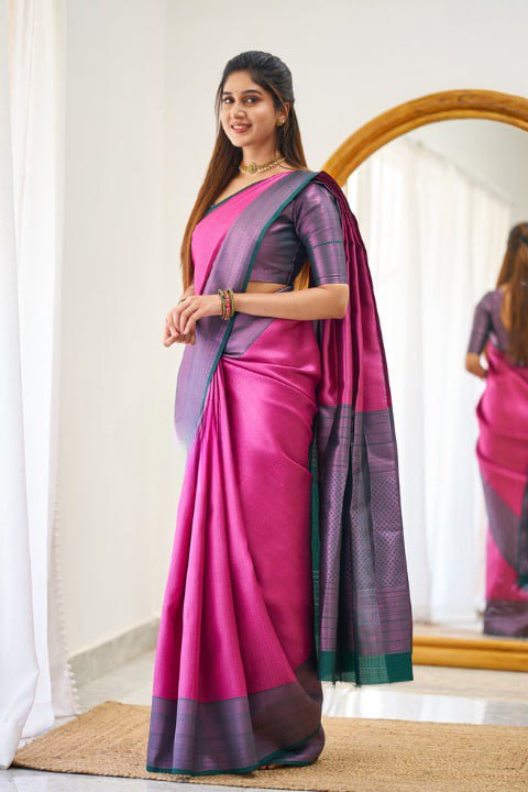 Pink and Green Soundarya Banarasi Silk Saree