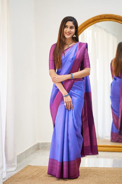 Purple and Rani pink Soundarya Banarasi Silk Saree