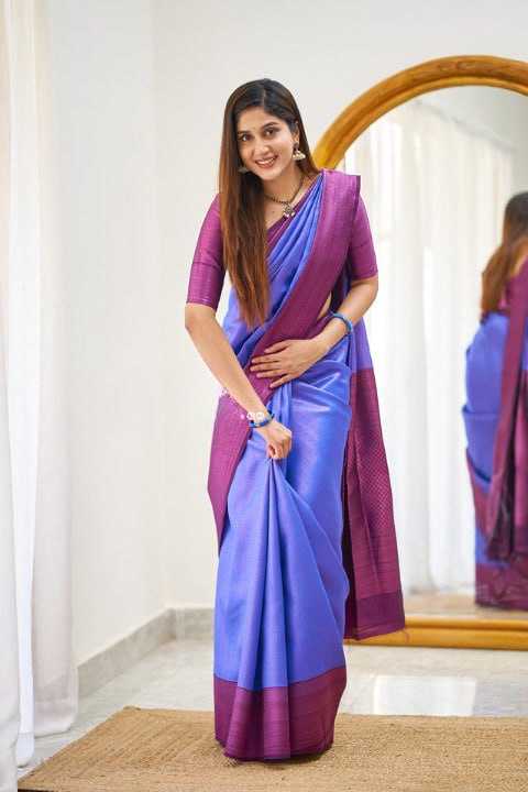 Purple and Rani pink Soundarya Banarasi Silk Saree