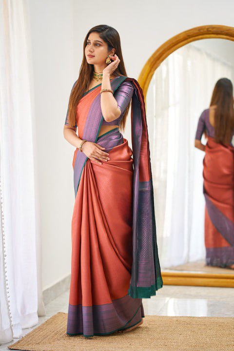 Red and Dark Green Soundarya Banarasi Silk Saree