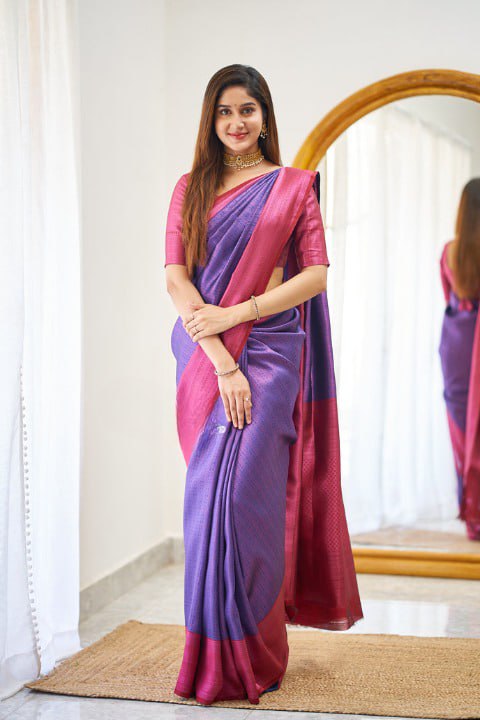 Ryal Blue and Pink Soundarya Banarasi Silk Saree