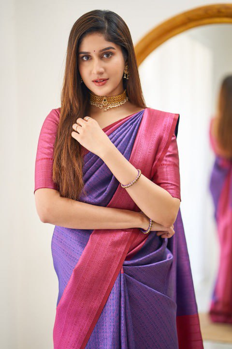 Ryal Blue and Pink Soundarya Banarasi Silk Saree