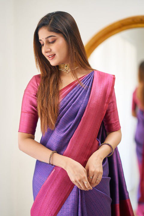 Ryal Blue and Pink Soundarya Banarasi Silk Saree