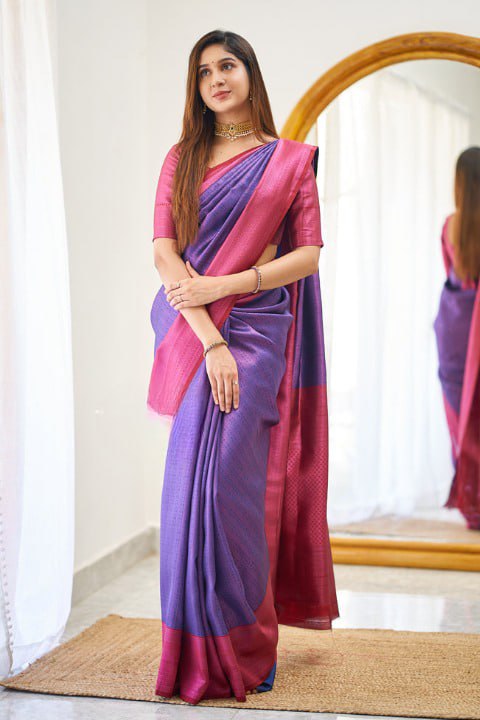 Ryal Blue and Pink Soundarya Banarasi Silk Saree