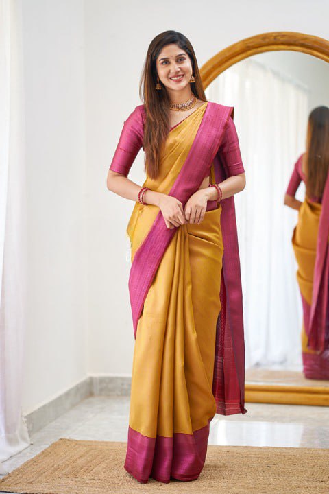 Yellow and Pink  Soundarya Banarasi Silk Saree