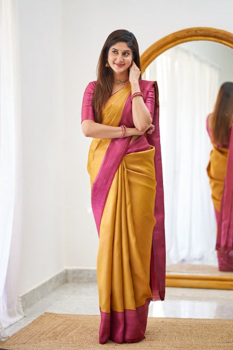 Yellow and Pink  Soundarya Banarasi Silk Saree