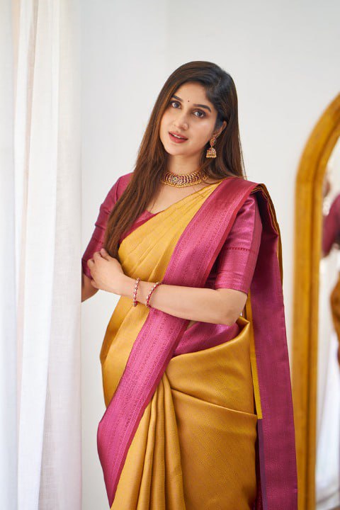 Yellow and Pink  Soundarya Banarasi Silk Saree