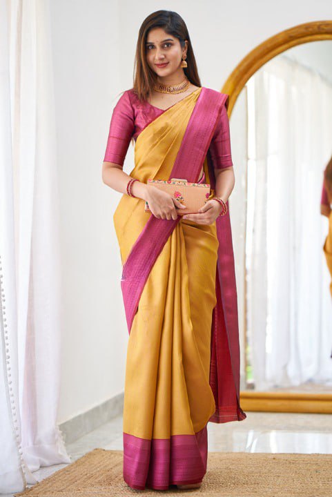 Yellow and Pink  Soundarya Banarasi Silk Saree