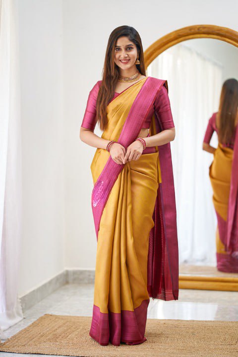 Yellow and Pink  Soundarya Banarasi Silk Saree