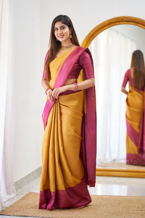 Yellow and Pink  Soundarya Banarasi Silk Saree