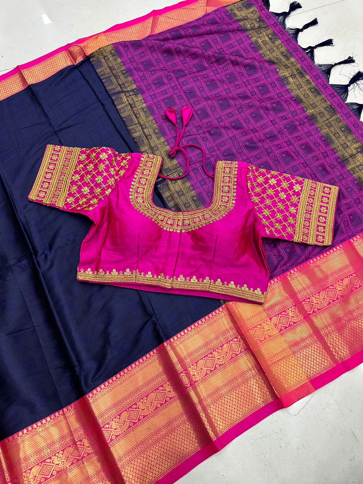 Blue and Pink Tapsi Cotton Saree