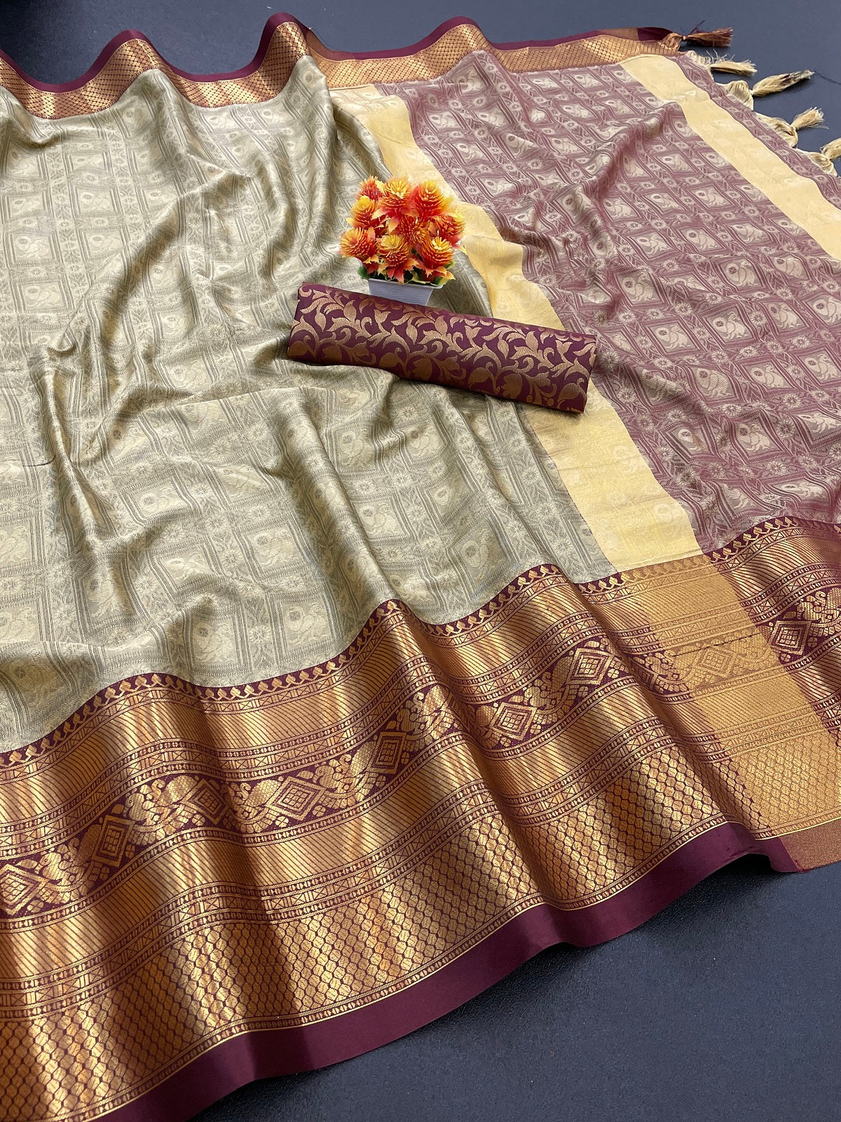 Chiku Brown Tapsi  Kanjivaram Silk Saree