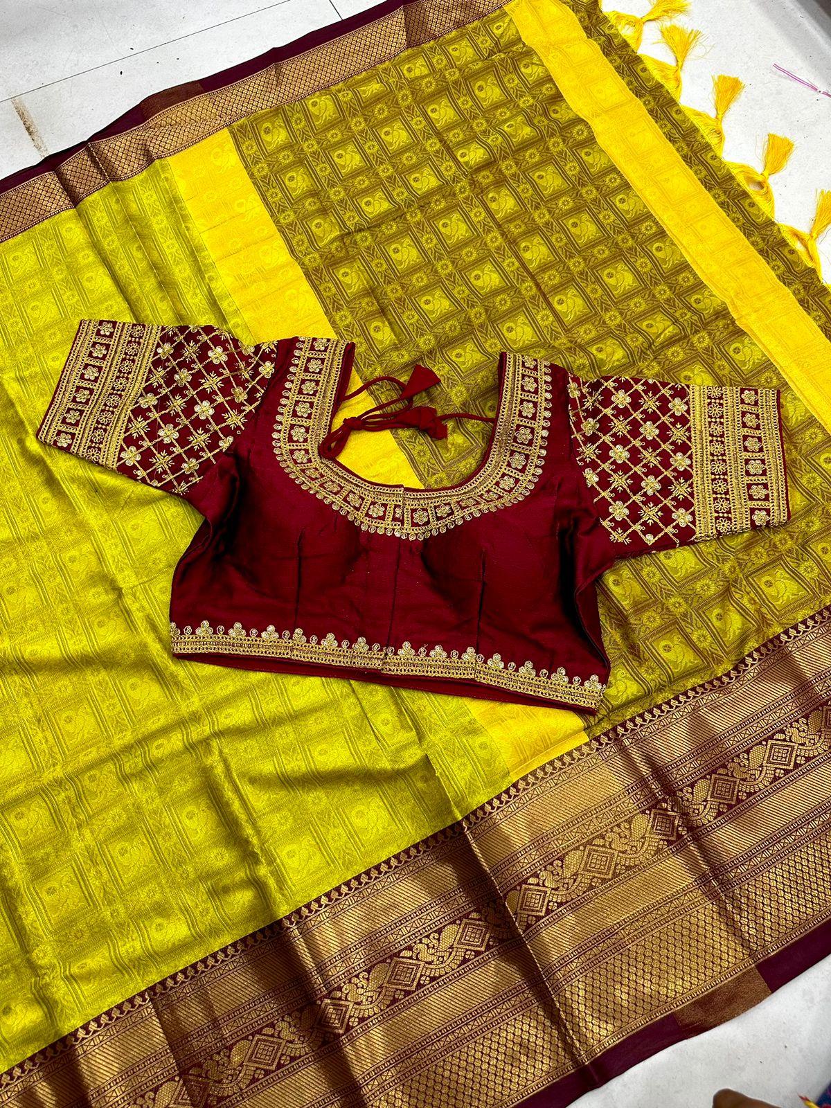 Lemon and Brown Tapsi Cotton Saree