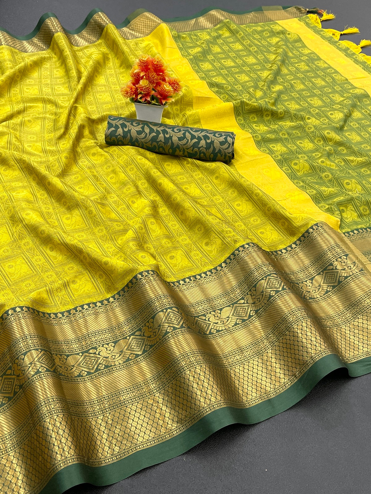 Light Yellow Green Tapsi  Kanjivaram Silk Saree