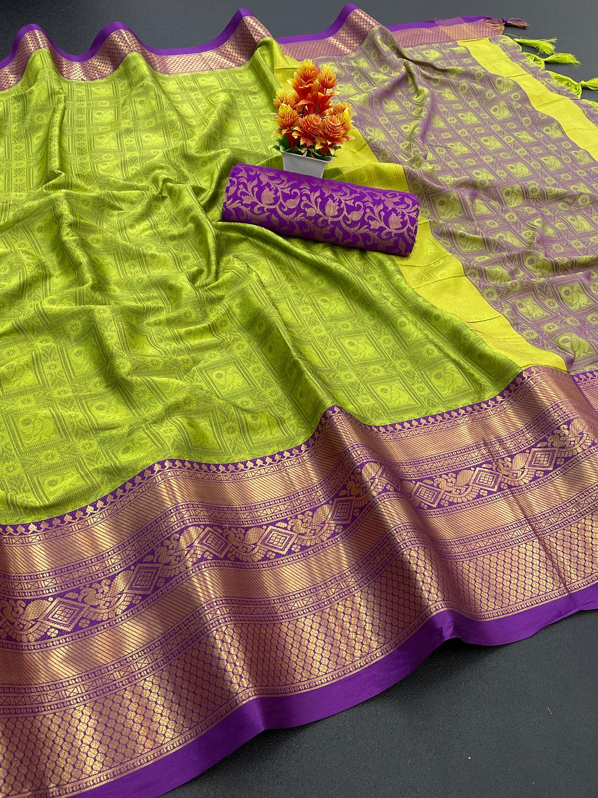 Mehndi Blue Tapsi  Kanjivaram Silk Saree