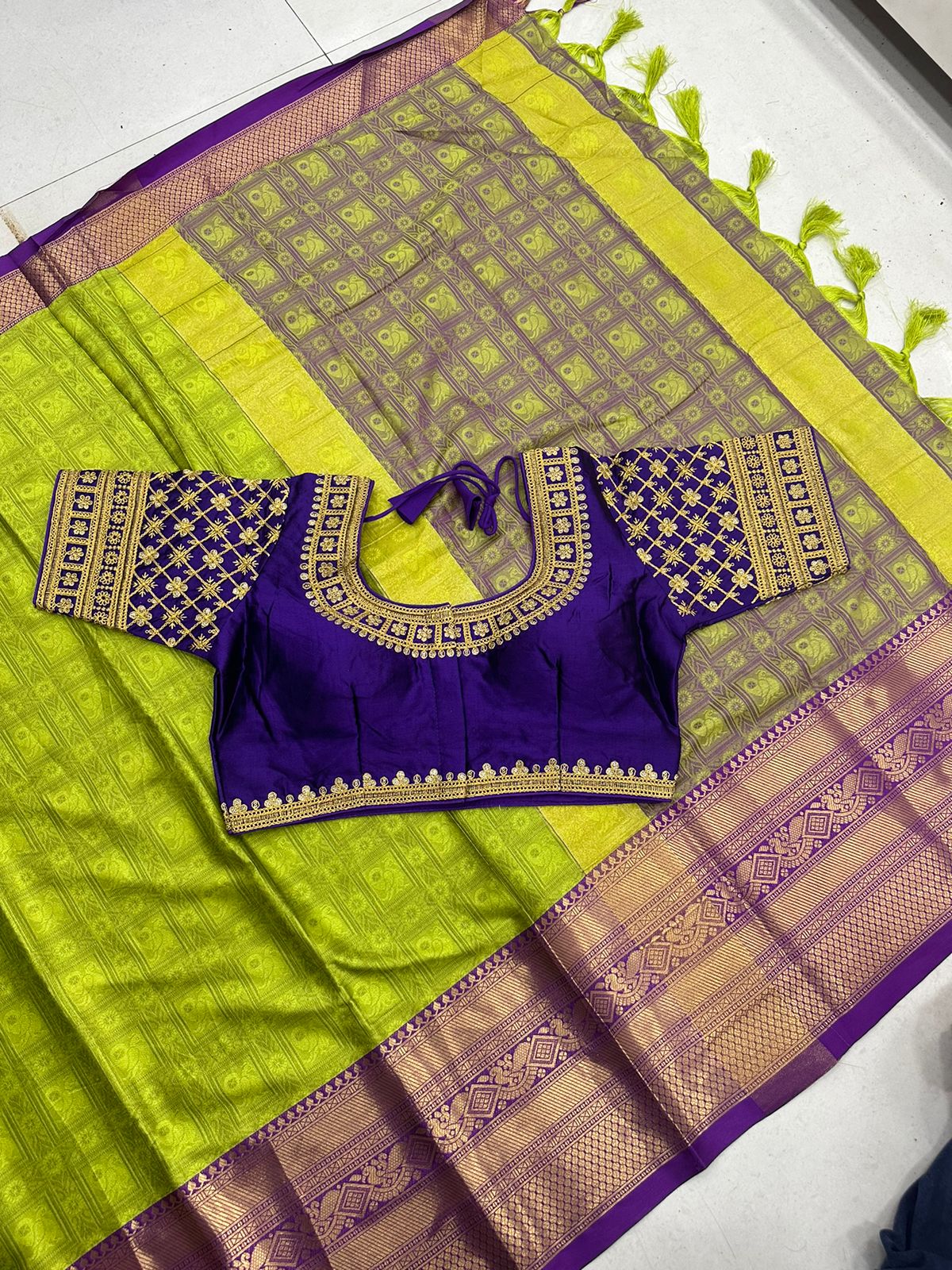 Mehndi and Blue Tapsi Cotton Saree