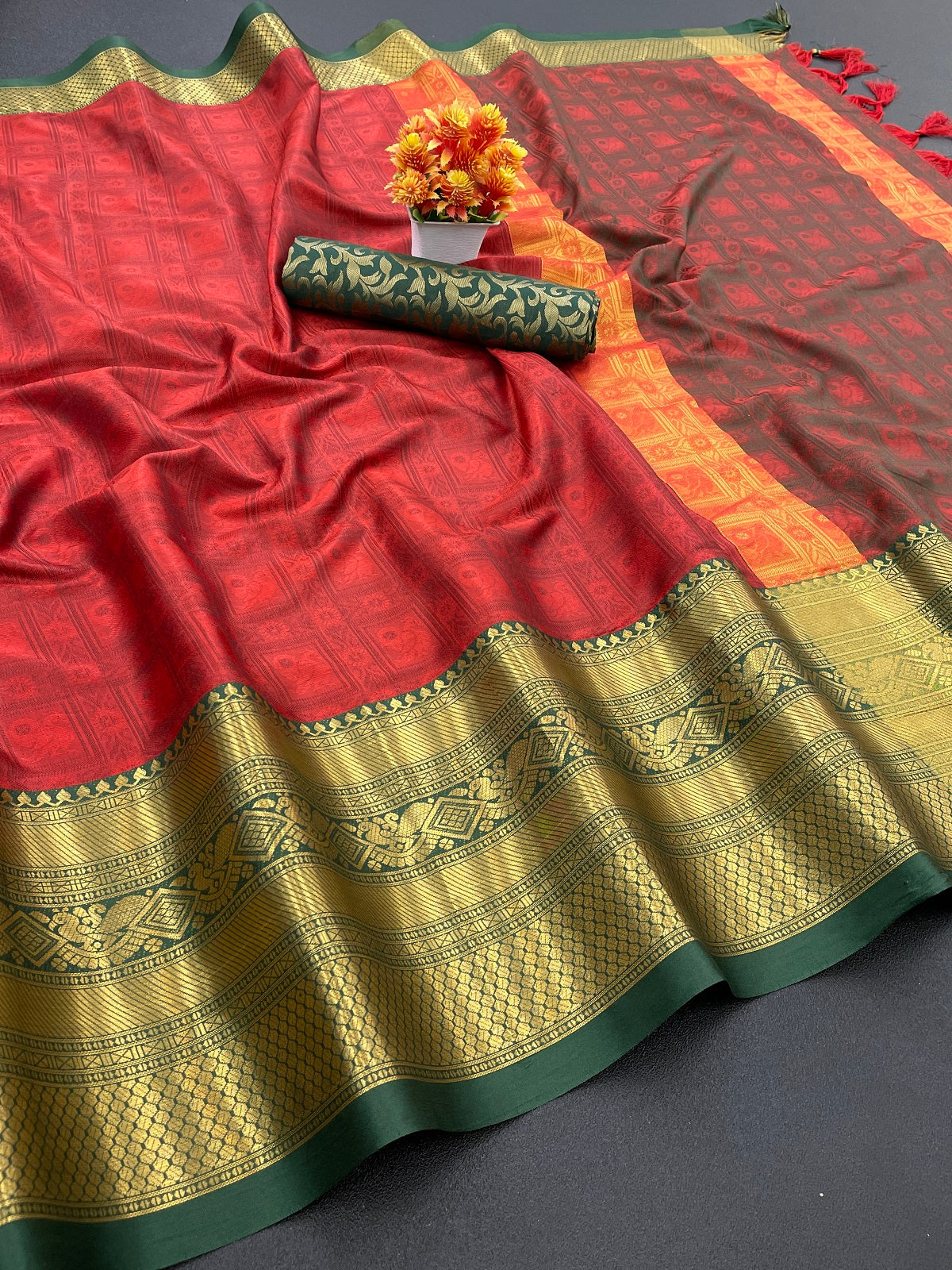 Red Green Tapsi  Kanjivaram Silk Saree