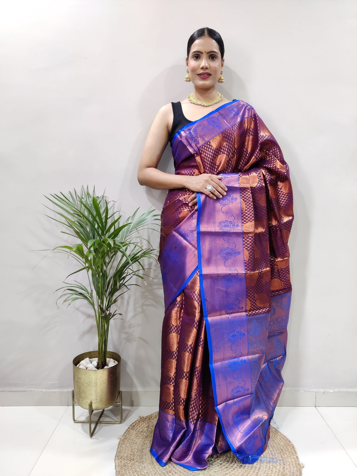 Brown and Purple Copper Vadii Kanjivaram Silk Saree