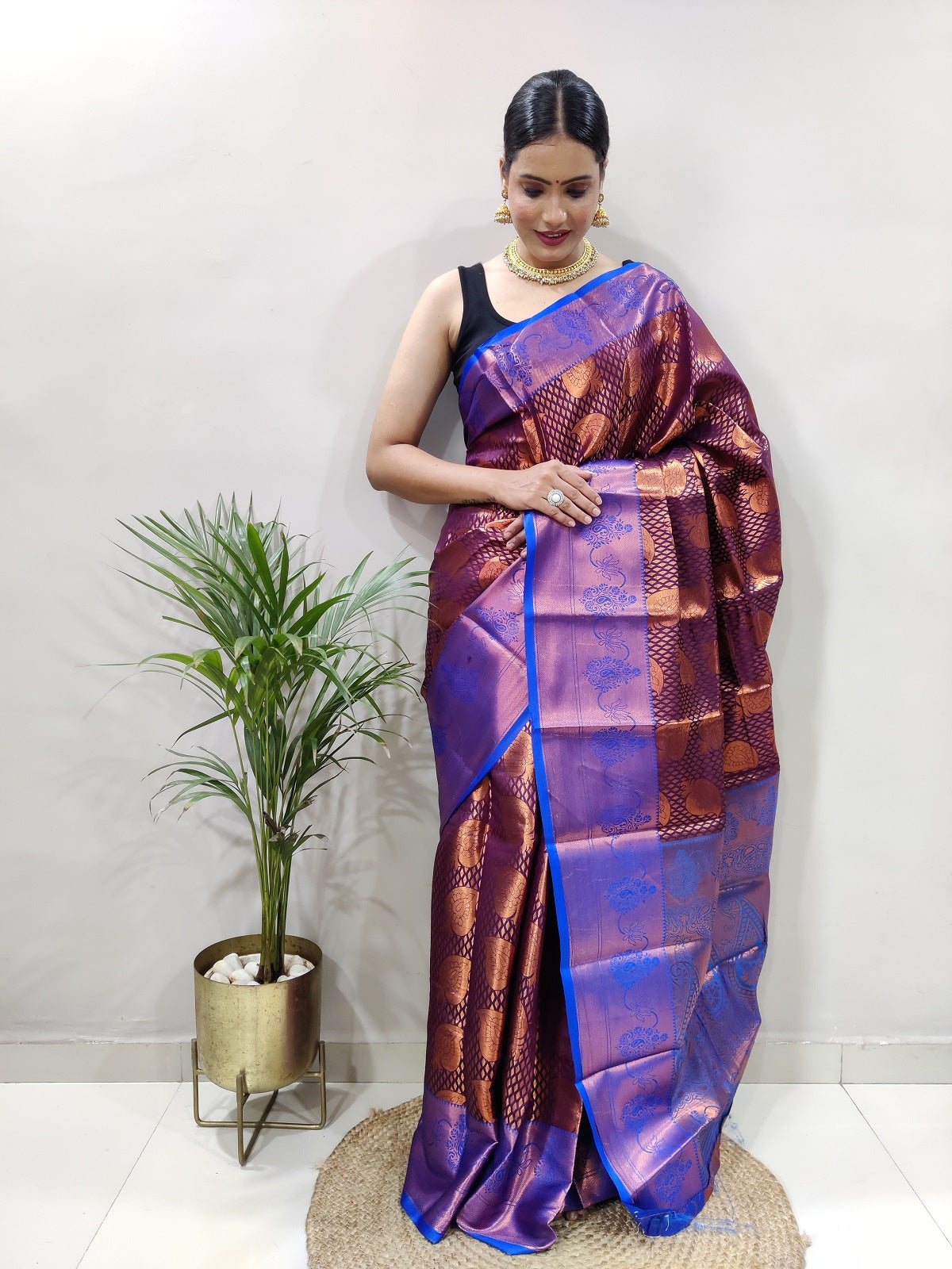 Brown and Purple Copper Vadii Kanjivaram Silk Saree