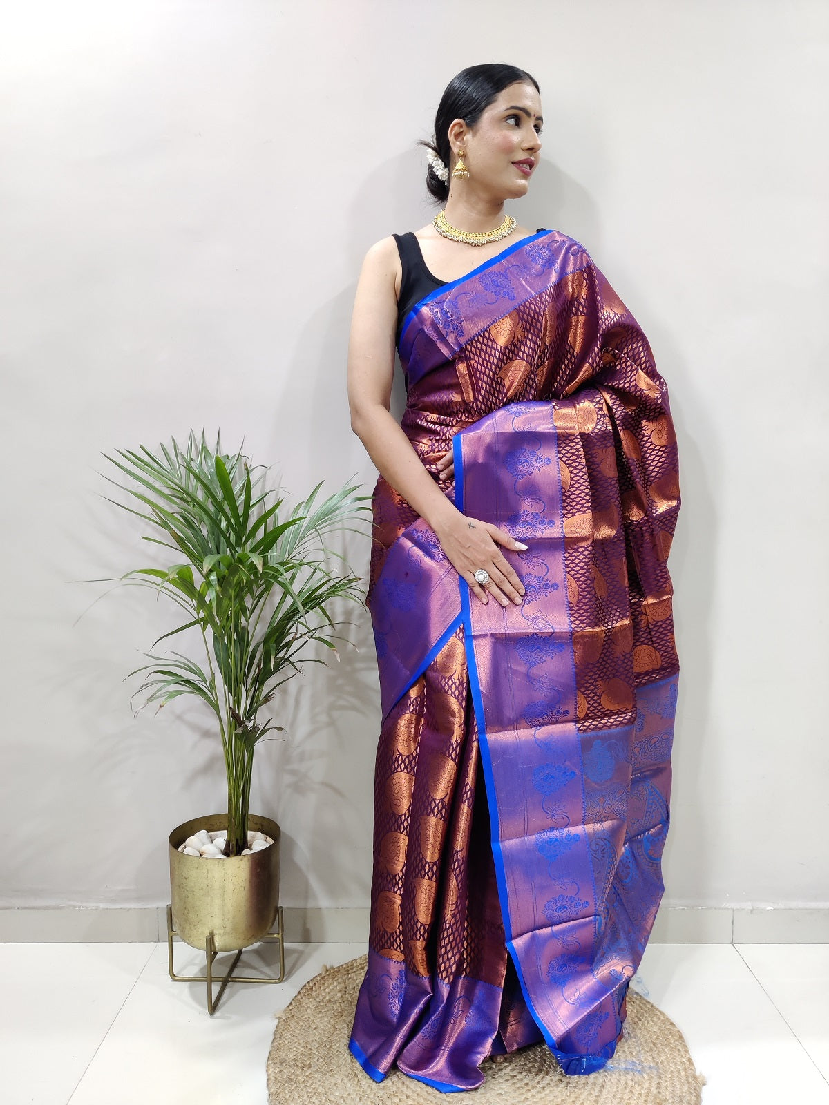 Brown and Purple Copper Vadii Kanjivaram Silk Saree