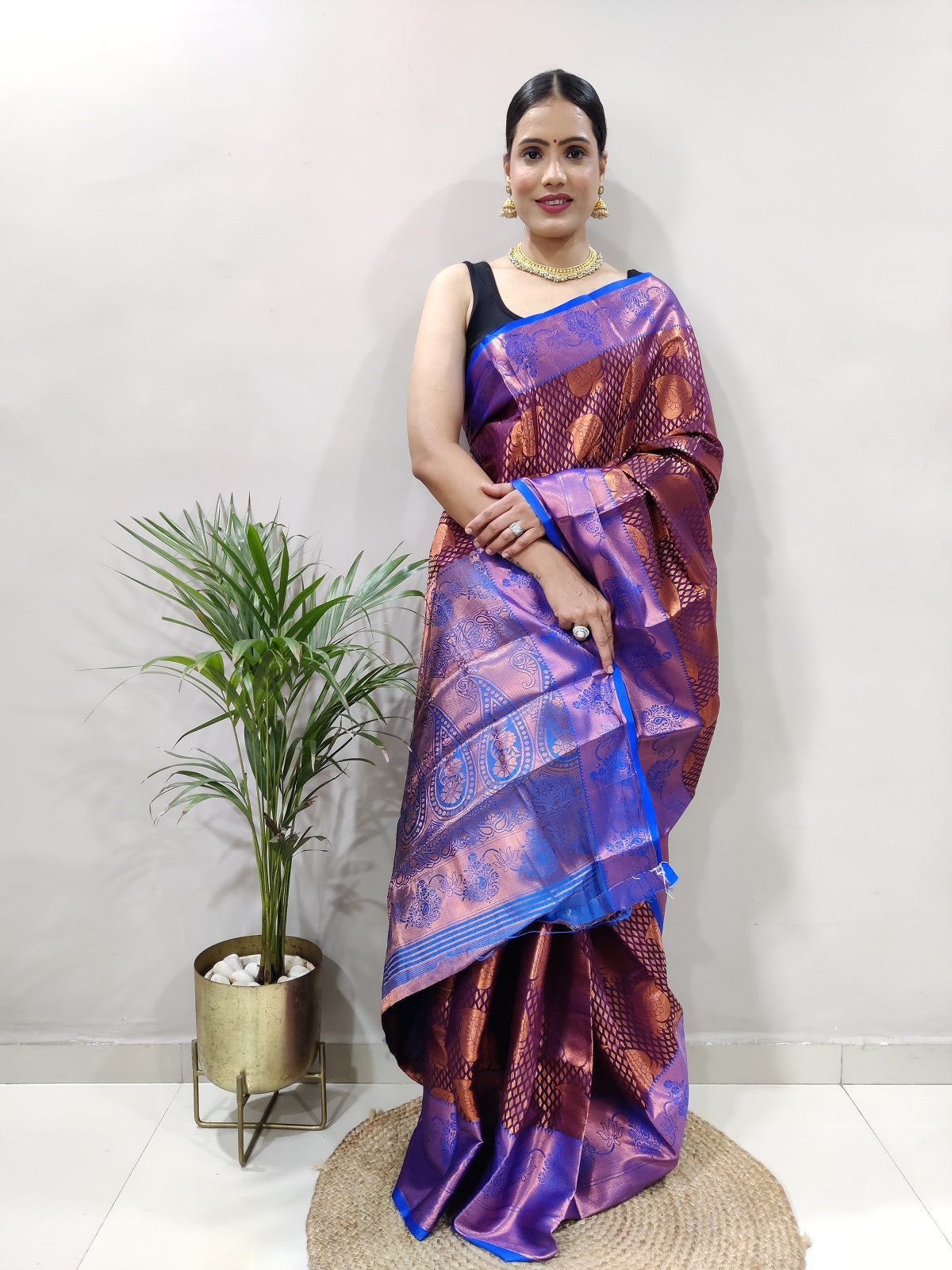 Brown and Purple Copper Vadii Kanjivaram Silk Saree