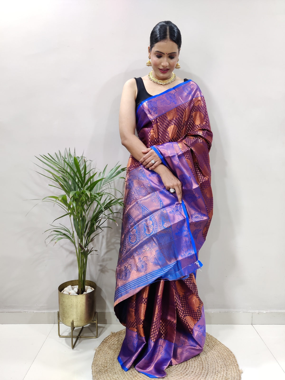 Brown and Purple Copper Vadii Kanjivaram Silk Saree