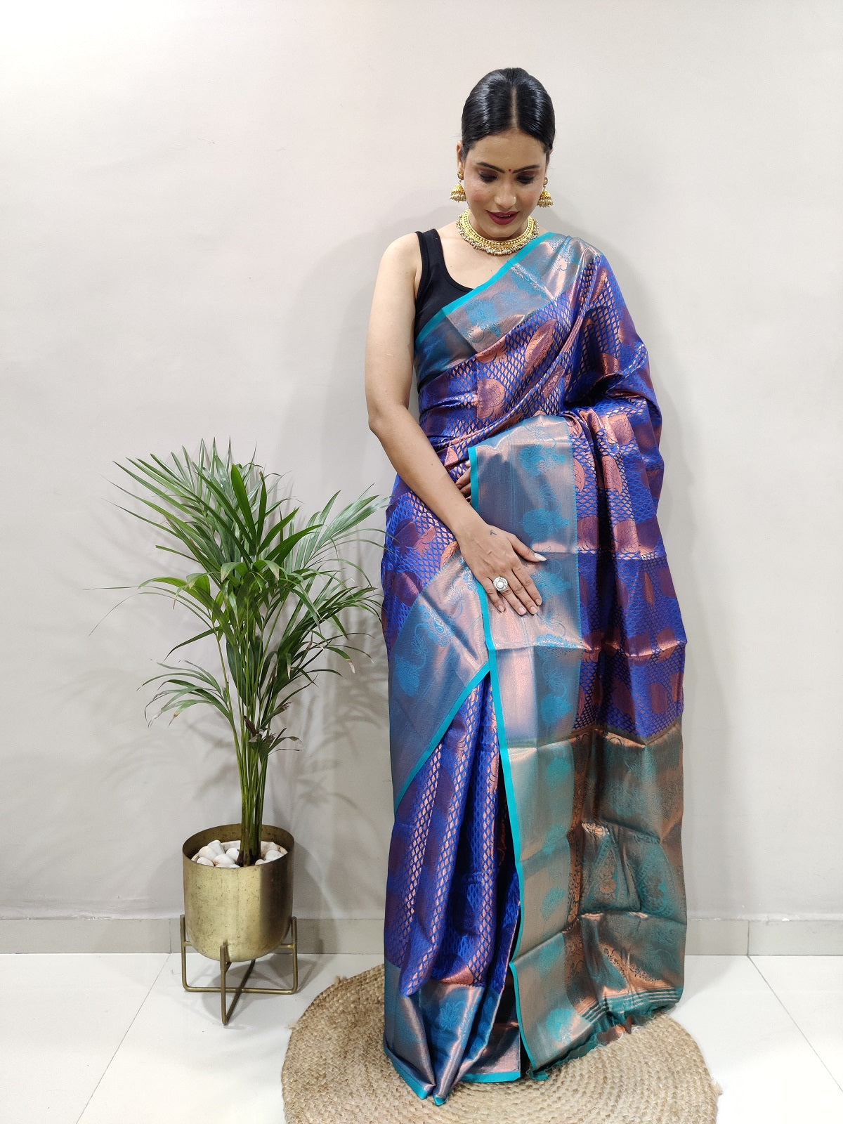 Royal Blue and Rama Copper Vadii Kanjivaram Silk Saree