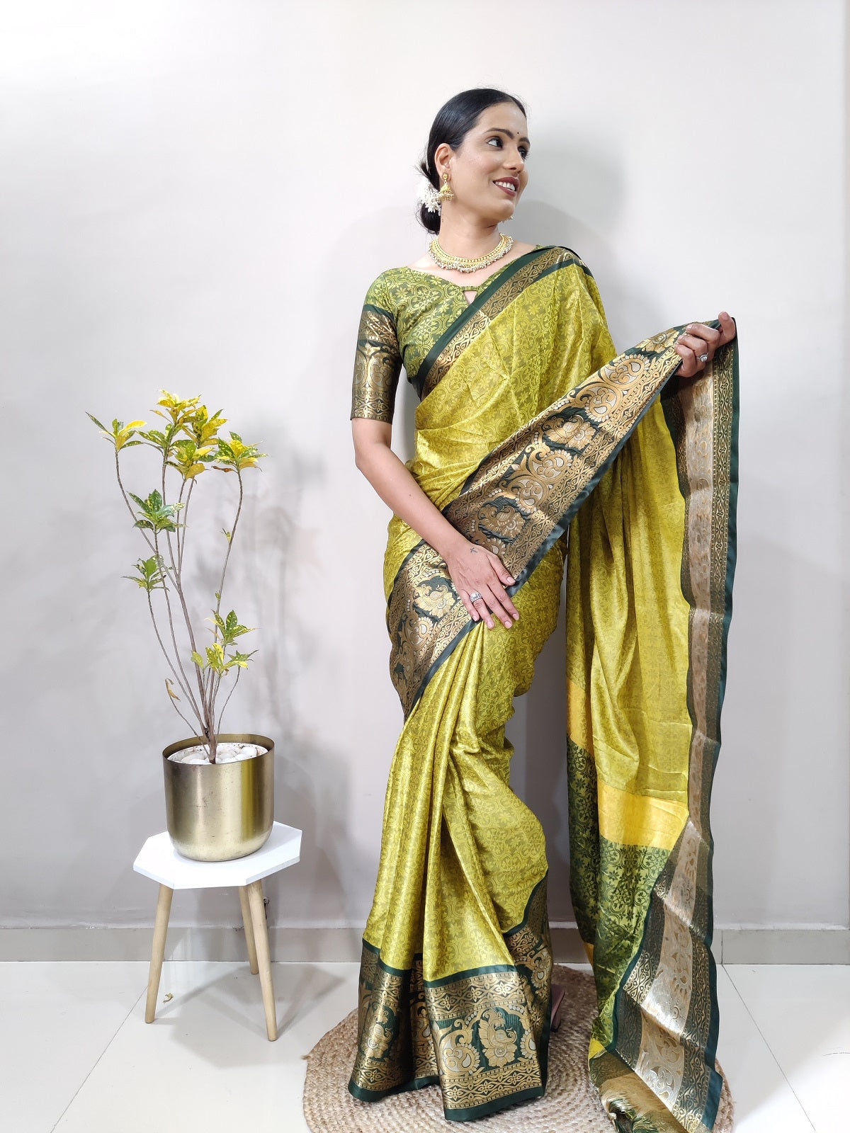 Lemon and Green Varuni Kanjivaram Silk Saree