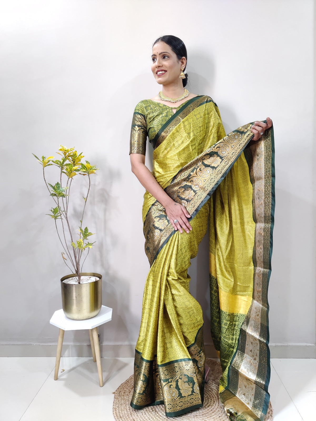 Lemon and Green Varuni Kanjivaram Silk Saree