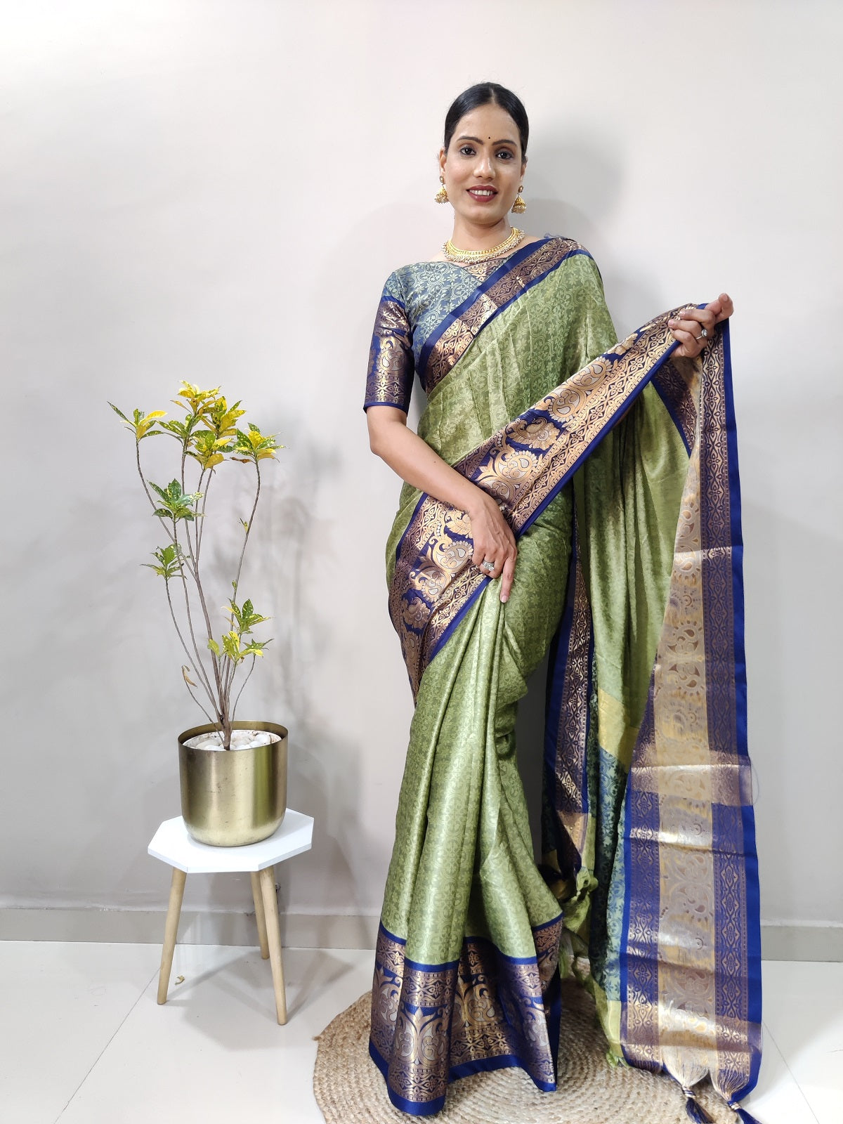 Pista and Blue Varuni Kanjivaram Silk Saree